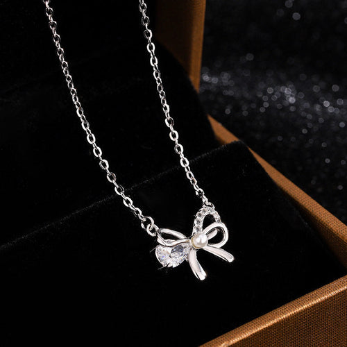 1.0m 2026 New Titanium Steel Bow Necklace For Women, Light Luxury Niche Design Pendant Collarbone Chain With A High-end Feel