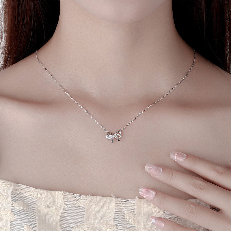 1.0m 2026 New Titanium Steel Bow Necklace For Women, Light Luxury Niche Design Pendant Collarbone Chain With A High-end Feel